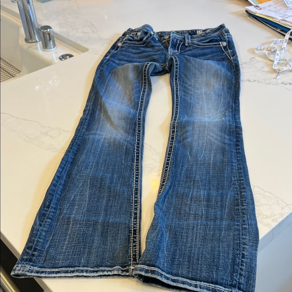Miss Me Dark Blue Boot Cut Jeans with Embellished Pockets - Picture 4 of 5